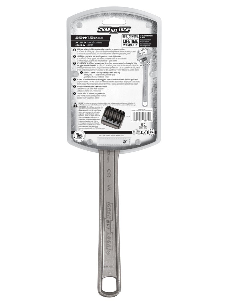 Channellock Adjustable Wrench 812W - Wide Jaw, Precise Grip, Measurement Scales - 12 in - Image 4
